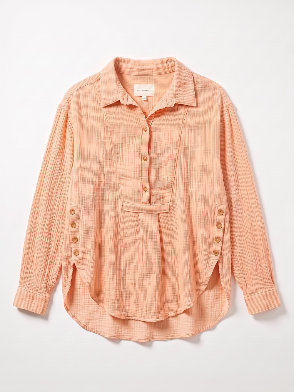 Anthropologie Gauzy Cotton Side-Button Popover Shirt